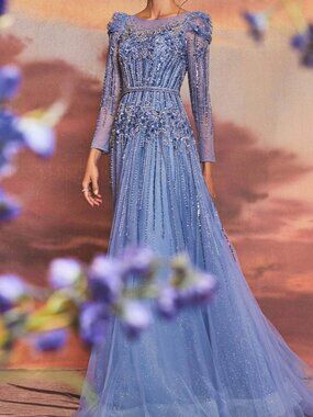 NWT Andrea and Leo A1167 Long Sleeve Mother of the Bride Dress Blue size 10 & 14